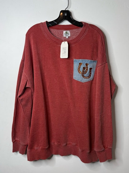 Turquoise Haven Tops - Women’s Washed Rust Pocket Sweatshirt with Horseshoe Detail